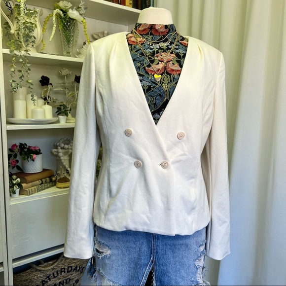 Anthropologie White Double Breasted Blazer - Picture 1 of 15